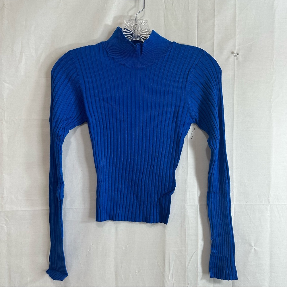 Threadbare Women’s Ribbed Mock High Neck Long Sleeve Shirt in Royal Blue US 4